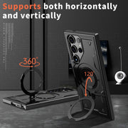 For Samsung Galaxy S25 Ultra 5G PC Hybrid TPU Armor MagSafe Ring Holder Phone Case(Black)