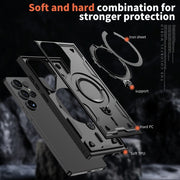 For Samsung Galaxy S25 Ultra 5G PC Hybrid TPU Armor MagSafe Ring Holder Phone Case(Black)