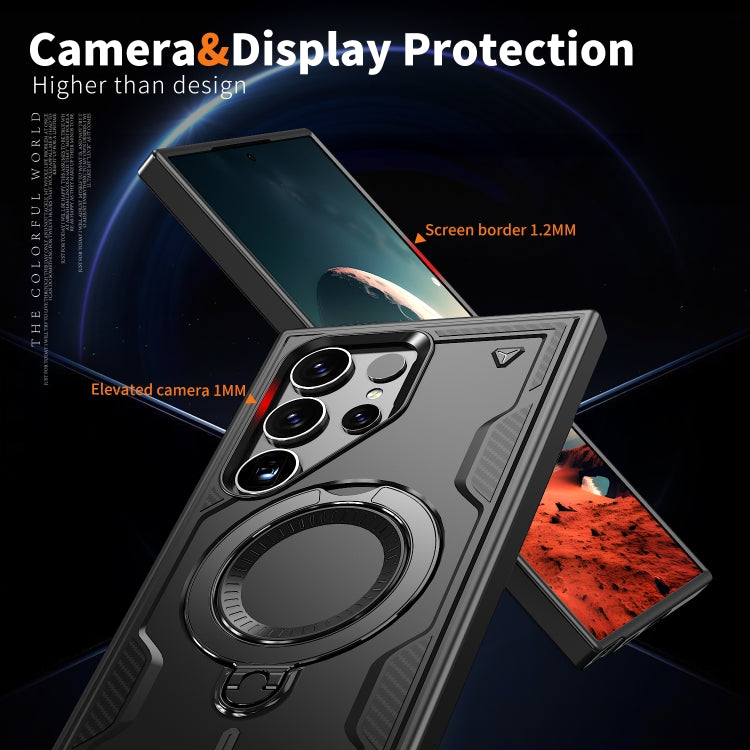 For Samsung Galaxy S25 Ultra 5G PC Hybrid TPU Armor MagSafe Ring Holder Phone Case(Black)