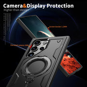 For Samsung Galaxy S25 Ultra 5G PC Hybrid TPU Armor MagSafe Ring Holder Phone Case(Black)