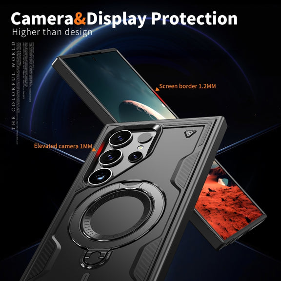 For Samsung Galaxy S25 Ultra 5G PC Hybrid TPU Armor MagSafe Ring Holder Phone Case(Black)