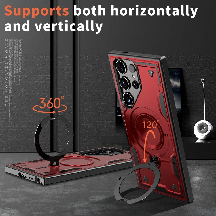 For Samsung Galaxy S25 Ultra 5G PC Hybrid TPU Armor MagSafe Ring Holder Phone Case(Red)