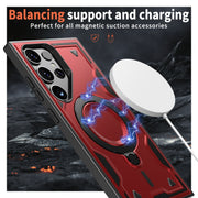 For Samsung Galaxy S25 Ultra 5G PC Hybrid TPU Armor MagSafe Ring Holder Phone Case(Red)