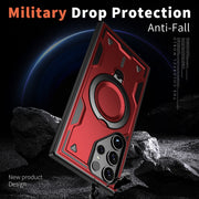 For Samsung Galaxy S25 Ultra 5G PC Hybrid TPU Armor MagSafe Ring Holder Phone Case(Red)