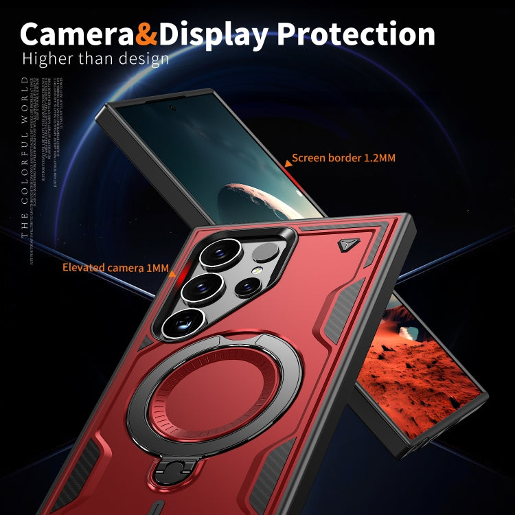 For Samsung Galaxy S25 Ultra 5G PC Hybrid TPU Armor MagSafe Ring Holder Phone Case(Red)