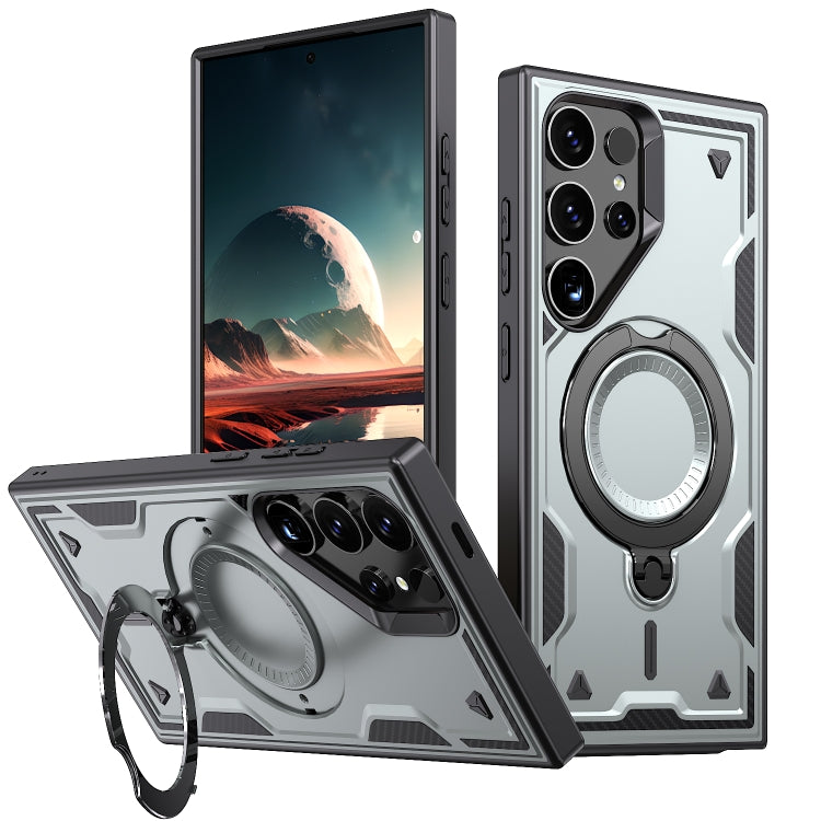 For Samsung Galaxy S25 Ultra 5G PC Hybrid TPU Armor MagSafe Ring Holder Phone Case(Grey)