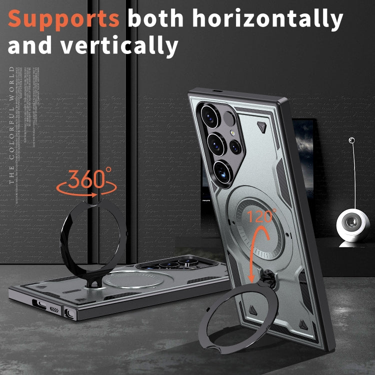 For Samsung Galaxy S25 Ultra 5G PC Hybrid TPU Armor MagSafe Ring Holder Phone Case(Grey)