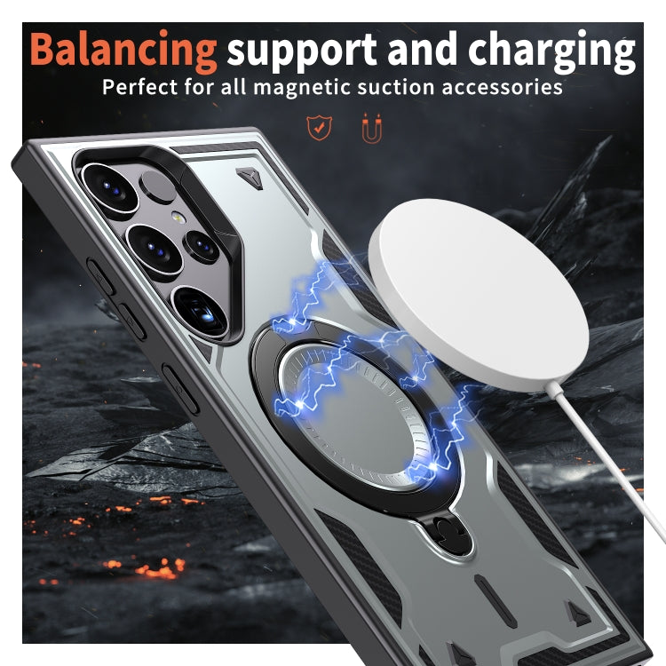 For Samsung Galaxy S25 Ultra 5G PC Hybrid TPU Armor MagSafe Ring Holder Phone Case(Grey)