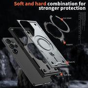 For Samsung Galaxy S25 Ultra 5G PC Hybrid TPU Armor MagSafe Ring Holder Phone Case(Grey)