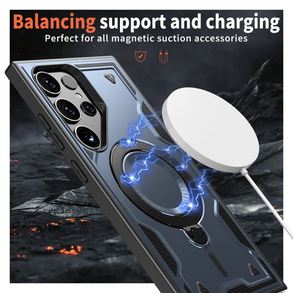 For Samsung Galaxy S25 Ultra 5G PC Hybrid TPU Armor MagSafe Ring Holder Phone Case(Blue)