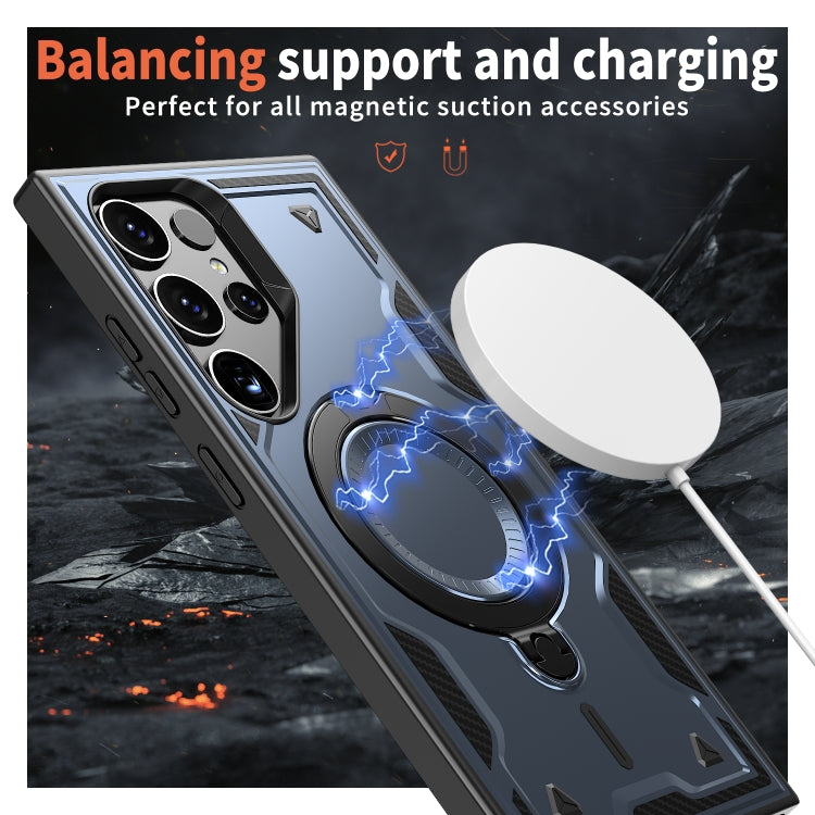 For Samsung Galaxy S25 Ultra 5G PC Hybrid TPU Armor MagSafe Ring Holder Phone Case(Blue)