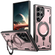 For Samsung Galaxy S25 Ultra 5G PC Hybrid TPU Armor MagSafe Ring Holder Phone Case(Rose Gold)