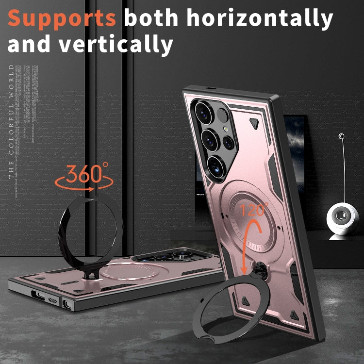 For Samsung Galaxy S25 Ultra 5G PC Hybrid TPU Armor MagSafe Ring Holder Phone Case(Rose Gold)