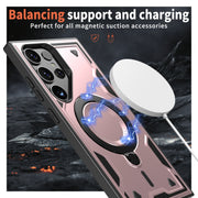 For Samsung Galaxy S25 Ultra 5G PC Hybrid TPU Armor MagSafe Ring Holder Phone Case(Rose Gold)