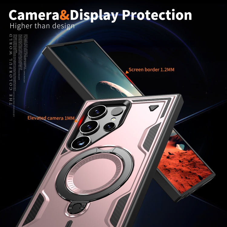 For Samsung Galaxy S25 Ultra 5G PC Hybrid TPU Armor MagSafe Ring Holder Phone Case(Rose Gold)