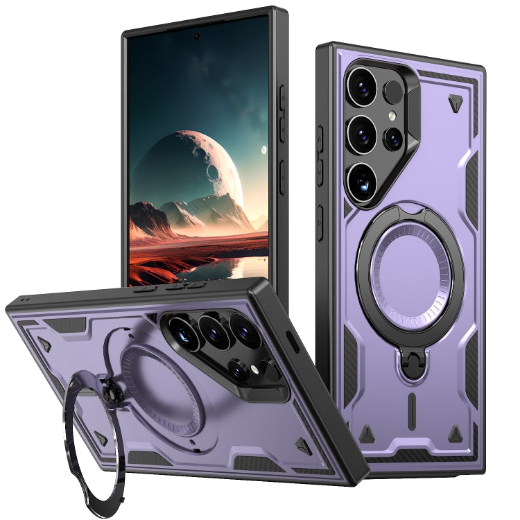 For Samsung Galaxy S25 Ultra 5G PC Hybrid TPU Armor MagSafe Ring Holder Phone Case(Purple)