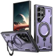 For Samsung Galaxy S25 Ultra 5G PC Hybrid TPU Armor MagSafe Ring Holder Phone Case(Purple)