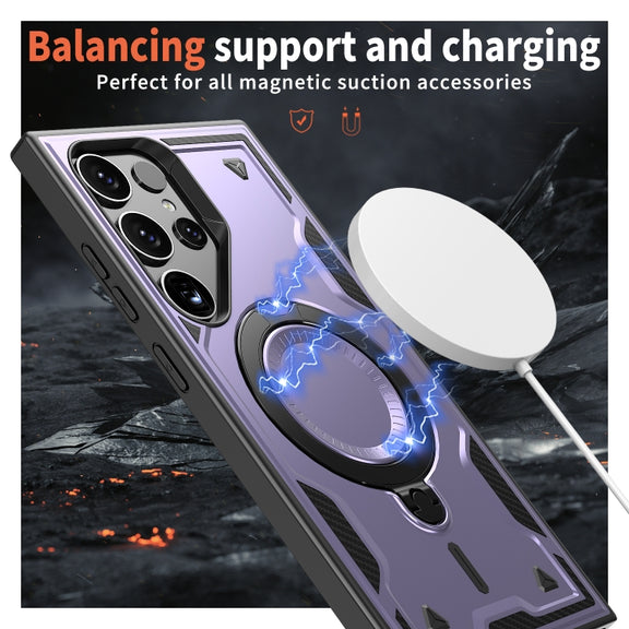 For Samsung Galaxy S25 Ultra 5G PC Hybrid TPU Armor MagSafe Ring Holder Phone Case(Purple)