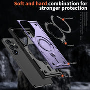 For Samsung Galaxy S25 Ultra 5G PC Hybrid TPU Armor MagSafe Ring Holder Phone Case(Purple)