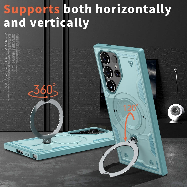 For Samsung Galaxy S25 Ultra 5G PC Hybrid TPU Armor MagSafe Ring Holder Phone Case(Light Blue)