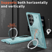 For Samsung Galaxy S25 Ultra 5G PC Hybrid TPU Armor MagSafe Ring Holder Phone Case(Light Blue)