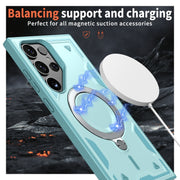 For Samsung Galaxy S25 Ultra 5G PC Hybrid TPU Armor MagSafe Ring Holder Phone Case(Light Blue)