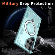 For Samsung Galaxy S25 Ultra 5G PC Hybrid TPU Armor MagSafe Ring Holder Phone Case(Light Blue)