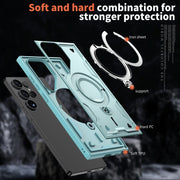 For Samsung Galaxy S25 Ultra 5G PC Hybrid TPU Armor MagSafe Ring Holder Phone Case(Light Blue)