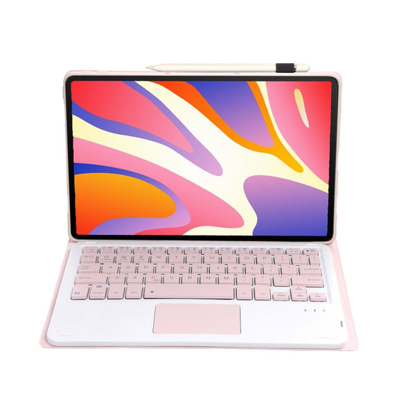 For Huawei MatePad SE 11 2024 AH21-A Ultra-thin Detachable Bluetooth Keyboard Leather Tablet Case with Touchpad(Pink White)