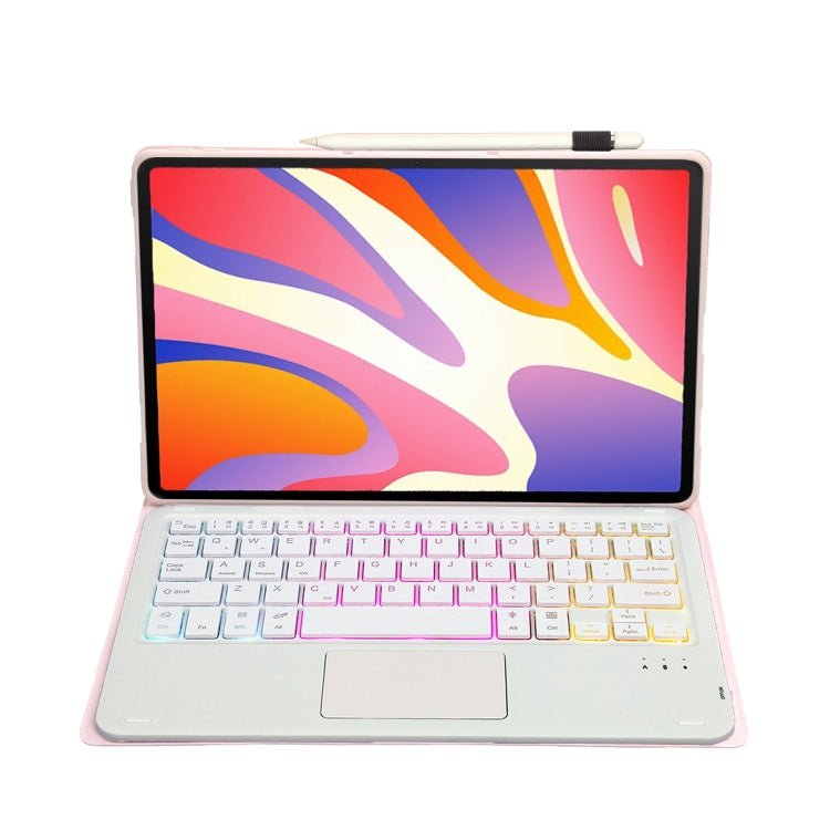 For Huawei MatePad SE 11 2024 AH21-AS Ultra-thin Detachable Backlight Bluetooth Keyboard Leather Tablet Case with Touchpad(Pink White)