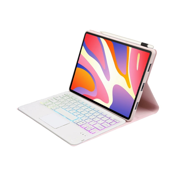 For Huawei MatePad SE 11 2024 AH21-AS Ultra-thin Detachable Backlight Bluetooth Keyboard Leather Tablet Case with Touchpad(Pink White)