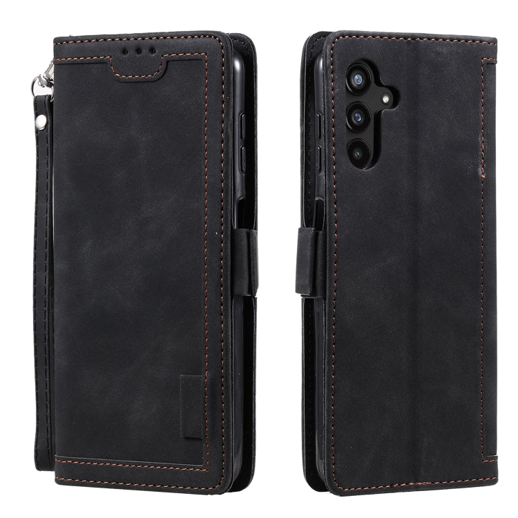 For Samsung Galaxy S25+ 5G Retro Splicing Horizontal Flip Leather Phone Case(Black)