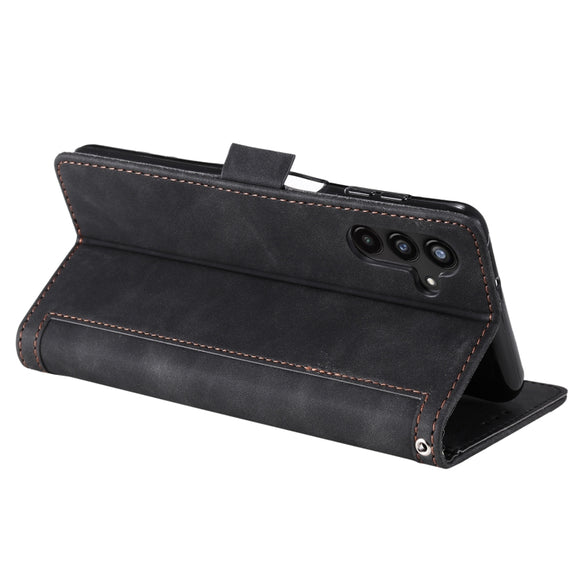 For Samsung Galaxy S25+ 5G Retro Splicing Horizontal Flip Leather Phone Case(Black)