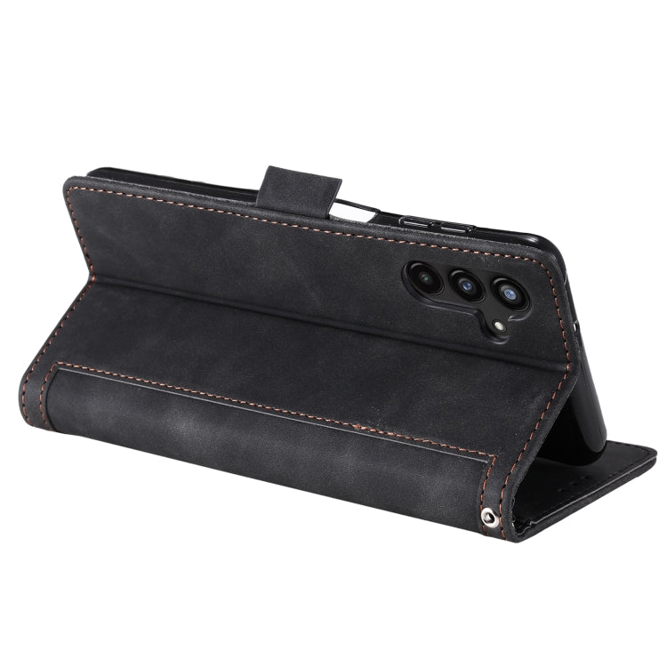 For Samsung Galaxy S25+ 5G Retro Splicing Horizontal Flip Leather Phone Case(Black)