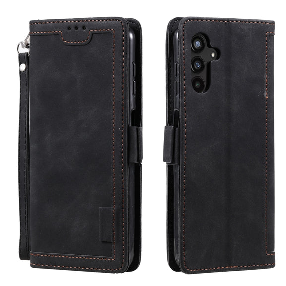 For Samsung Galaxy S25+ 5G Retro Splicing Horizontal Flip Leather Phone Case(Black)