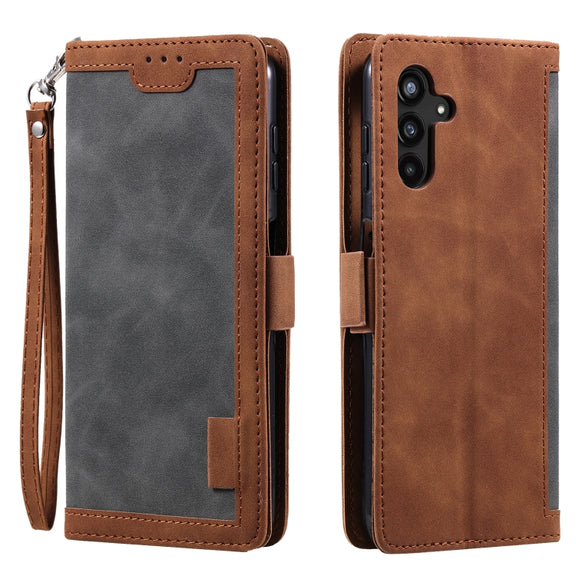 For Samsung Galaxy S25+ 5G Retro Splicing Horizontal Flip Leather Phone Case(Grey)