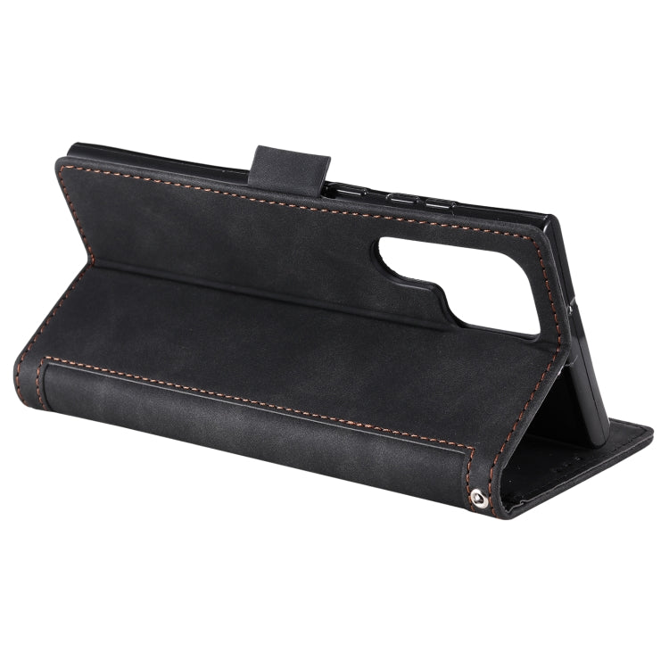 For Samsung Galaxy S25 Ultra 5G Retro Splicing Horizontal Flip Leather Phone Case(Black)
