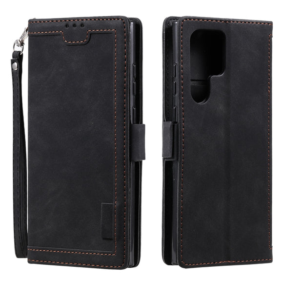 For Samsung Galaxy S25 Ultra 5G Retro Splicing Horizontal Flip Leather Phone Case(Black)