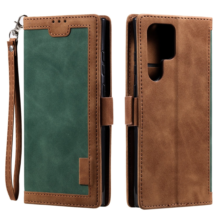 For Samsung Galaxy S25 Ultra 5G Retro Splicing Horizontal Flip Leather Phone Case(Green)