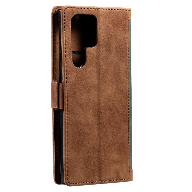 For Samsung Galaxy S25 Ultra 5G Retro Splicing Horizontal Flip Leather Phone Case(Green)