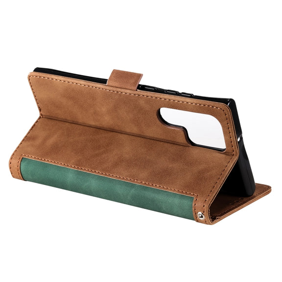 For Samsung Galaxy S25 Ultra 5G Retro Splicing Horizontal Flip Leather Phone Case(Green)