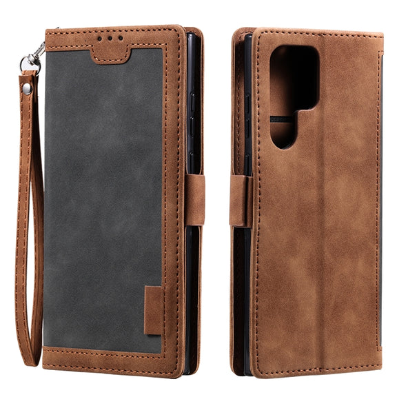 For Samsung Galaxy S25 Ultra 5G Retro Splicing Horizontal Flip Leather Phone Case(Grey)