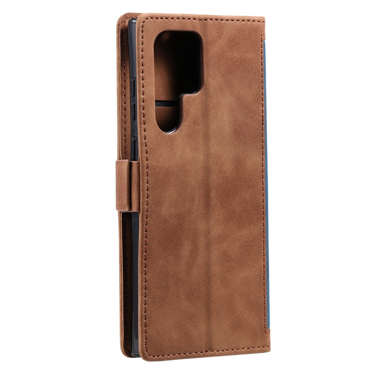 For Samsung Galaxy S25 Ultra 5G Retro Splicing Horizontal Flip Leather Phone Case(Blue)