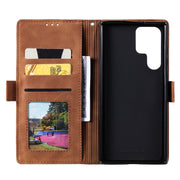 For Samsung Galaxy S25 Ultra 5G Retro Splicing Horizontal Flip Leather Phone Case(Blue)