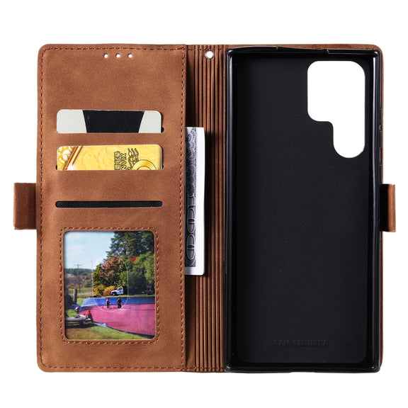 For Samsung Galaxy S25 Ultra 5G Retro Splicing Horizontal Flip Leather Phone Case(Blue)