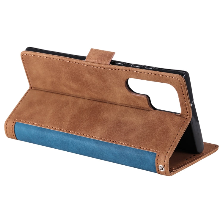 For Samsung Galaxy S25 Ultra 5G Retro Splicing Horizontal Flip Leather Phone Case(Blue)