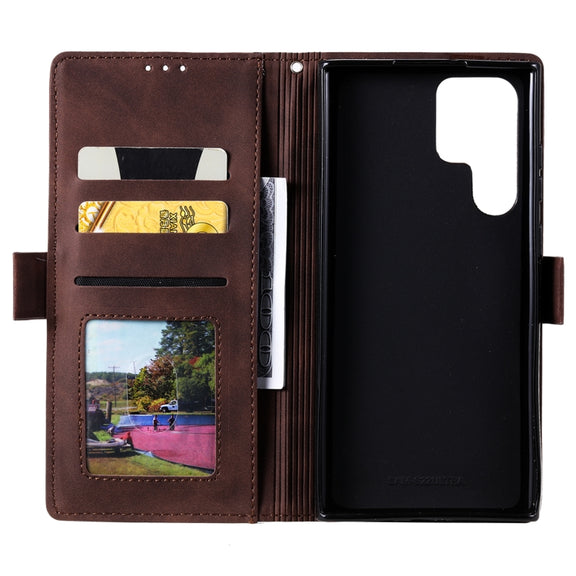 For Samsung Galaxy S25 Ultra 5G Retro Splicing Horizontal Flip Leather Phone Case(Brown)