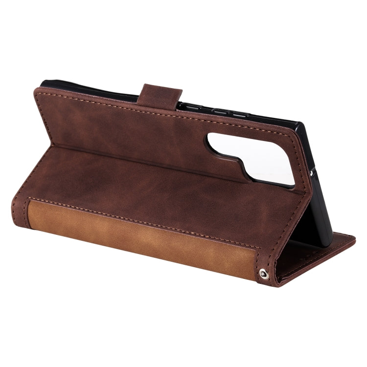 For Samsung Galaxy S25 Ultra 5G Retro Splicing Horizontal Flip Leather Phone Case(Brown)