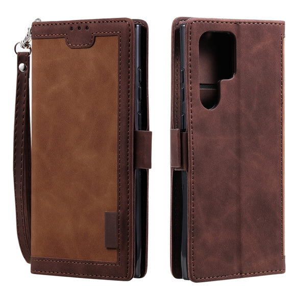 For Samsung Galaxy S25 Ultra 5G Retro Splicing Horizontal Flip Leather Phone Case(Brown)
