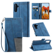 For Samsung Galaxy S25 5G TTUDRCH Embossed Line Splicing Leather Phone Case(Blue)